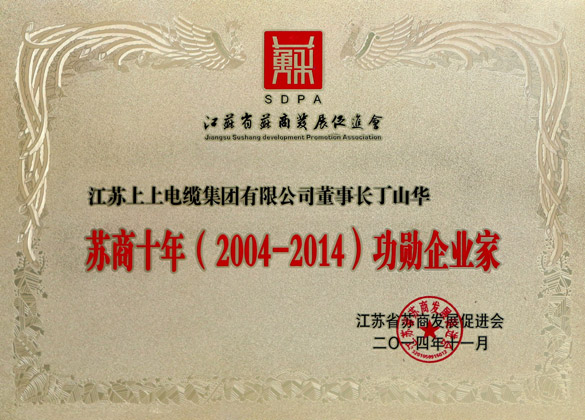 丁山華榮獲“2004-2014年度蘇商十年功勛企業(yè)家”